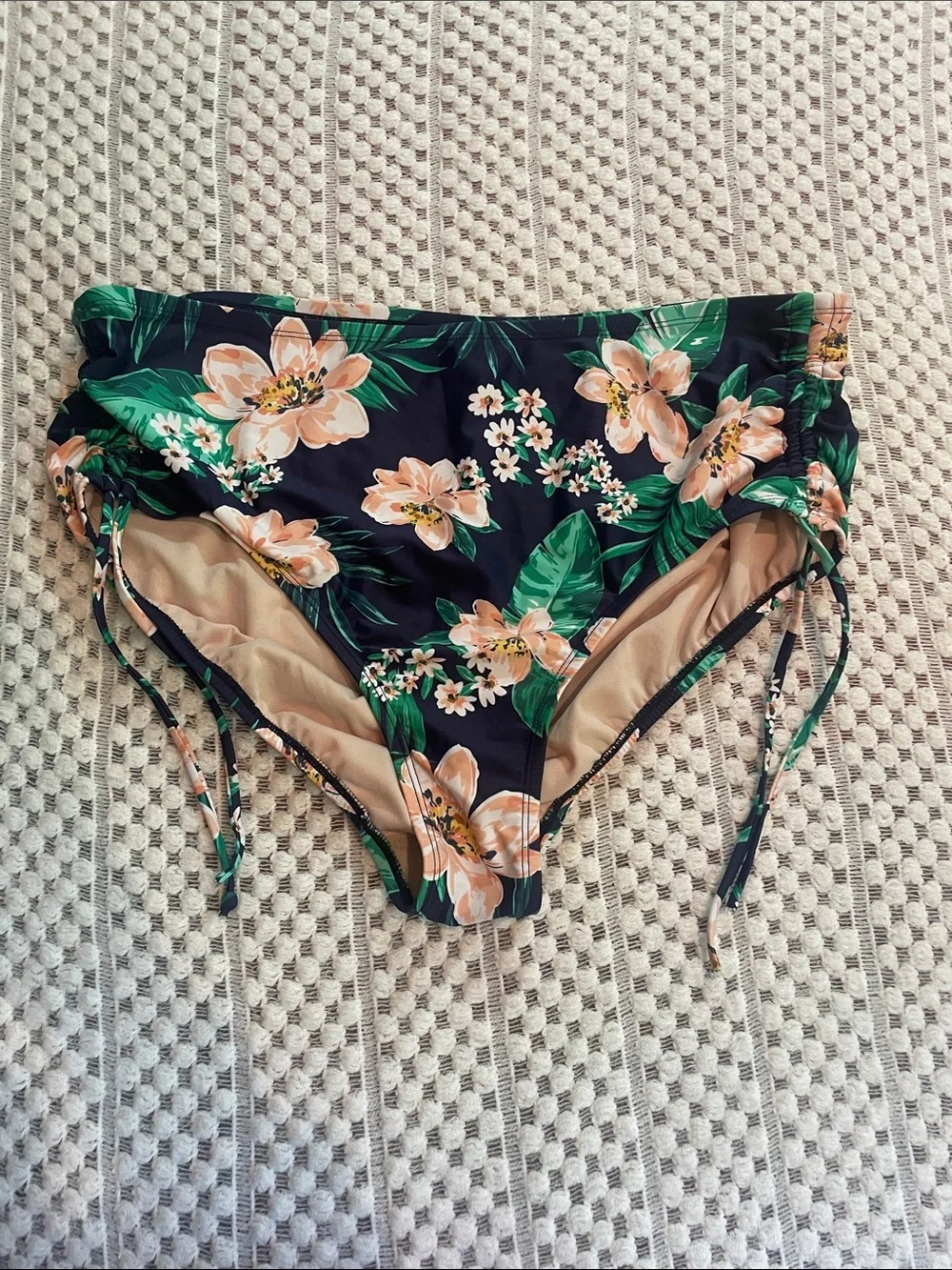 Kona Sol High Waist Floral Bikini Bottom 20W 22W Ruched Cinch Plus Size Swim